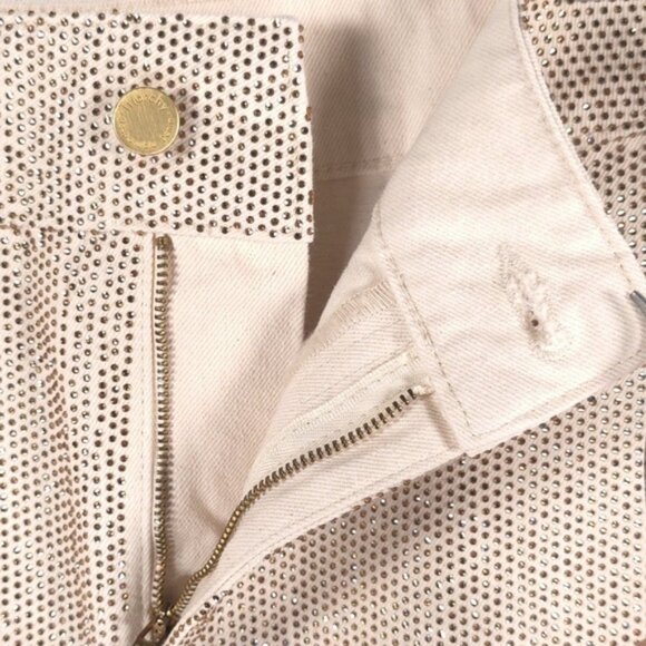 TRIARCHY Ms.Triarchy Crystal Embellished Denim Mini Skirt ORGANIC COTTON Size 24 - Picture 14 of 16